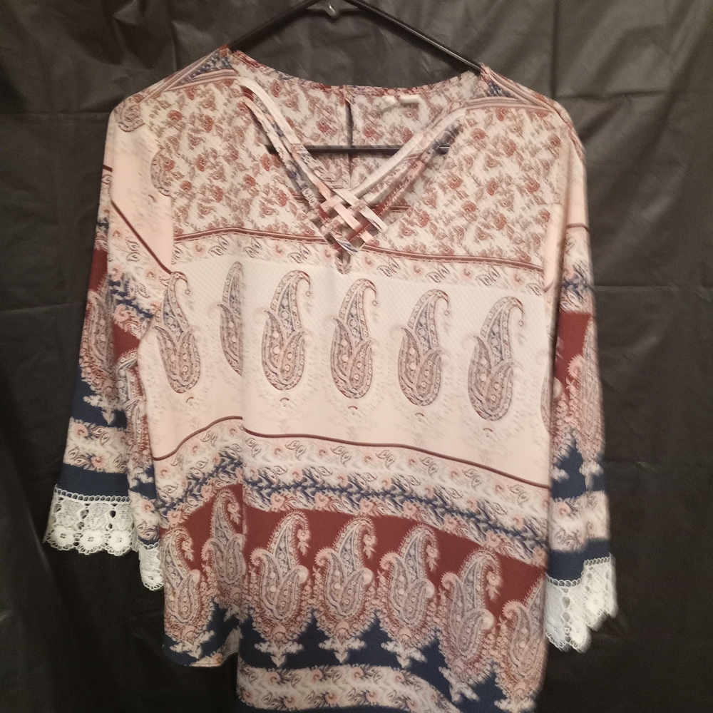Rebecca Malone Red Tie Front Blouse Relaxed Fit